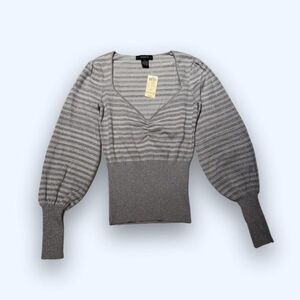 Y2K Arden B. Deadstock Women's Grey Metallic Striped Sweater